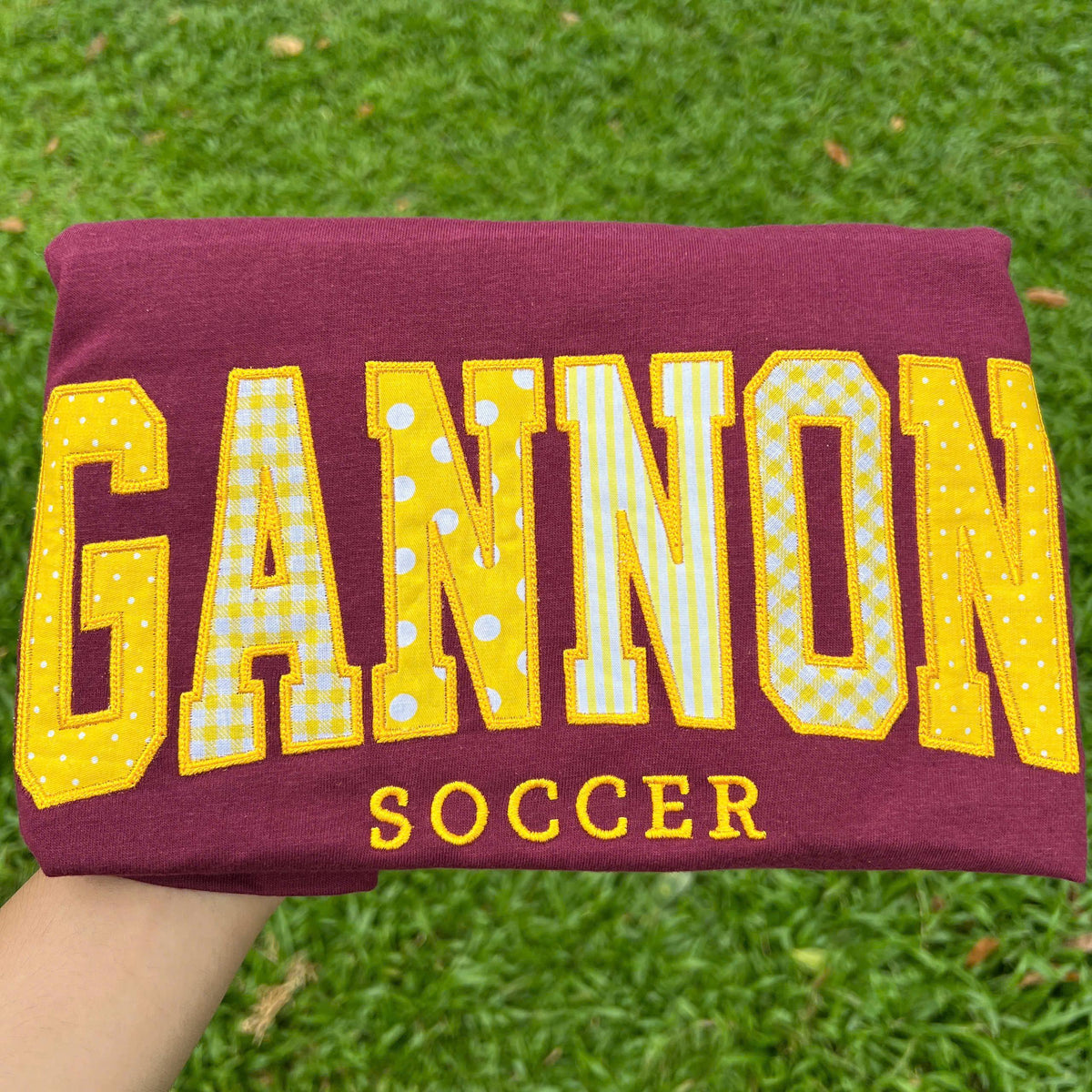 Embroidered Patchwork Applique T Shirt, Custom Team Name Varsity Tee, Personalized School Spirit Sports Club Shirt, Student Group Gift