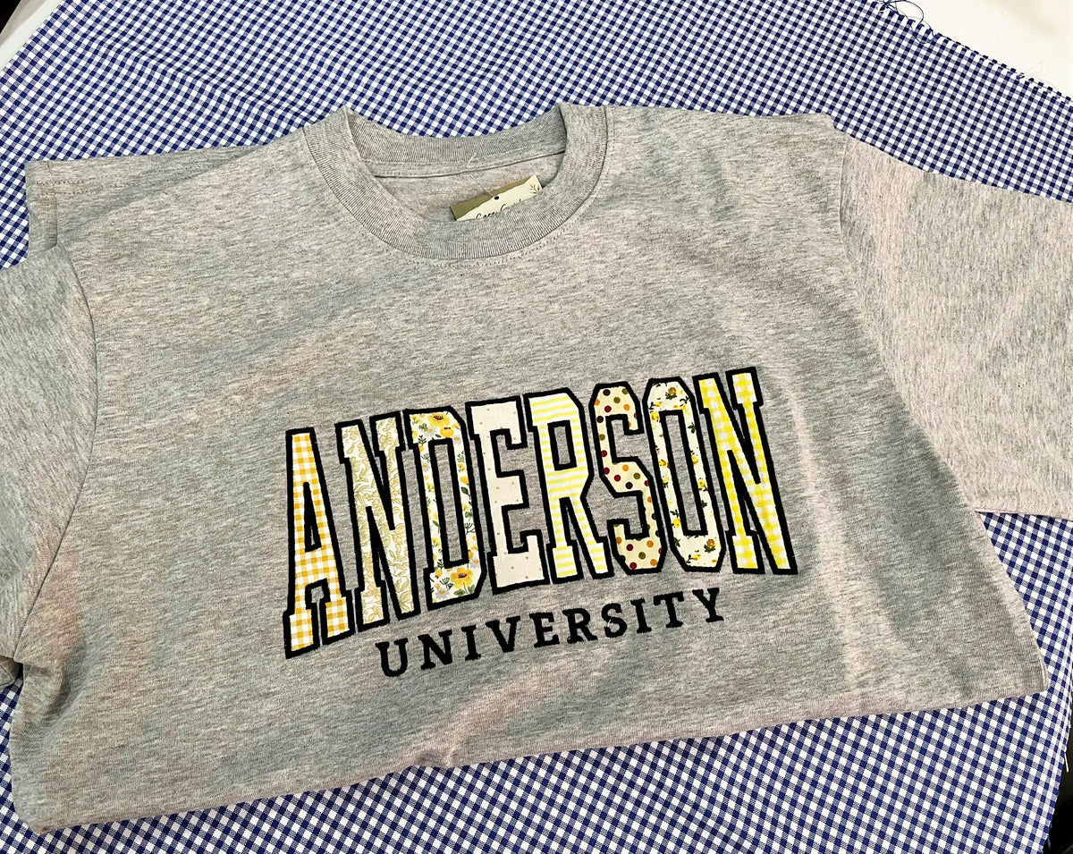 Custom Embroidered School Spirit T Shirt, Personalized Varsity Applique Tee, College Team Shirt, Custom Mascot Student Gift