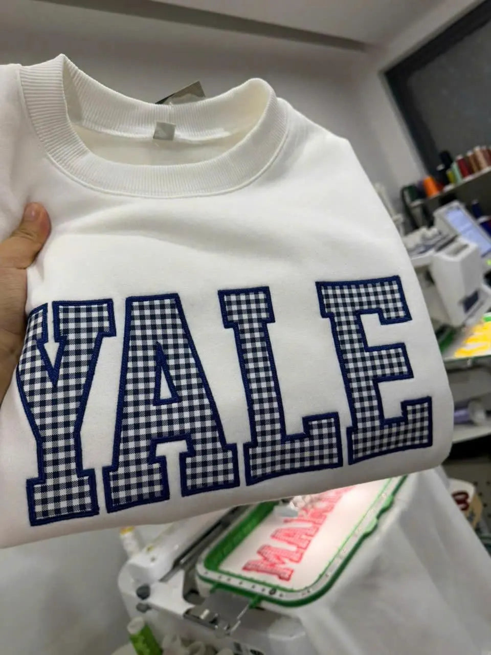 Checkered Letter Sweatshirt, Custom Gingham Block Letter Crewneck, Personalized Acronym Pullover, Senior Graduation Gift