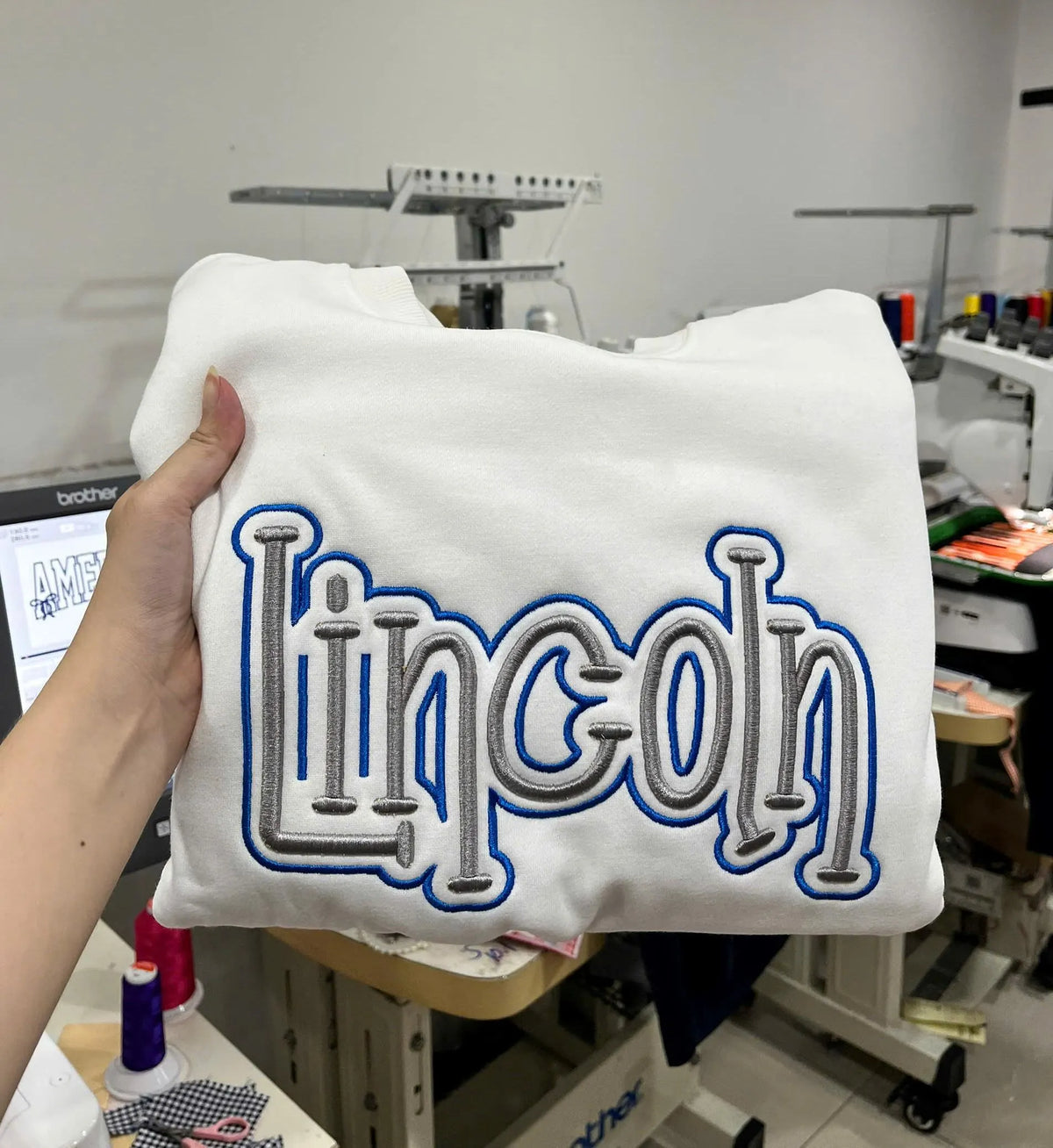 3D Puff Embroidered Name Sweatshirt, Custom Raised Varsity Word Crewneck, Personalized Team Name Pullover, Student Gift