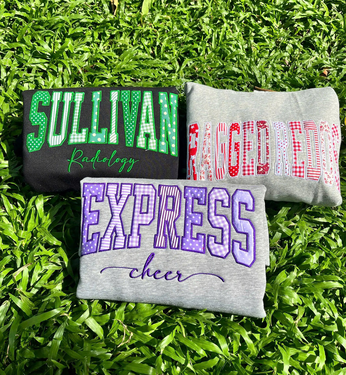 Custom Embroidered School Spirit Sweatshirt, Personalized Varsity Applique Crewneck, Custom Team or Teacher Name Gift
