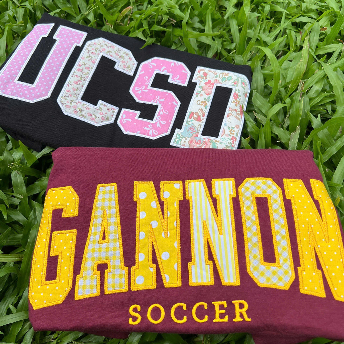 Embroidered Patchwork Applique T Shirt, Custom Team Name Varsity Tee, Personalized School Spirit Sports Club Shirt, Student Group Gift