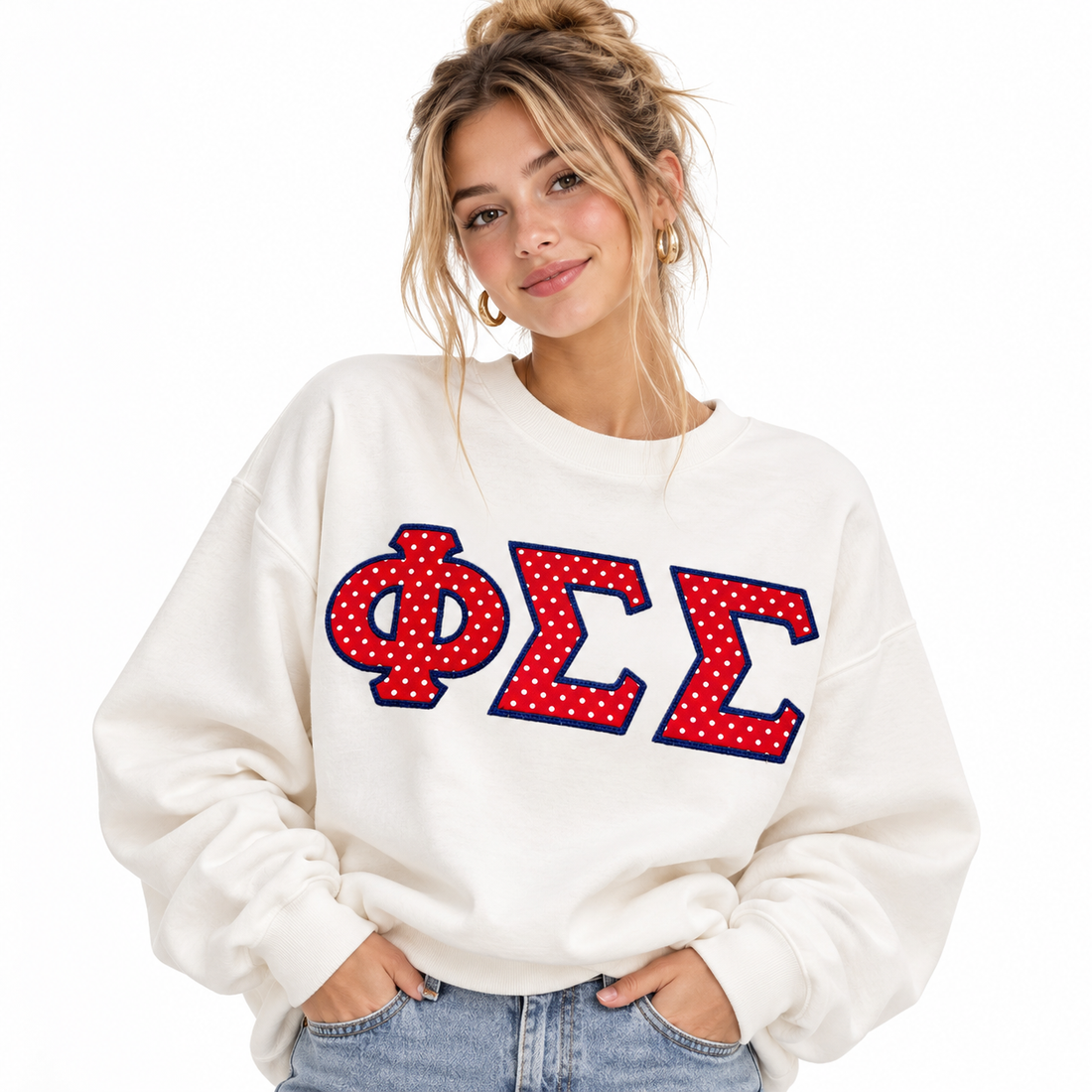 Phi Sigma Sigma Stitched Letter Shirt – ΦΣΣ Polka Dot Appliqué Tee, Sweatshirt or Hoodie