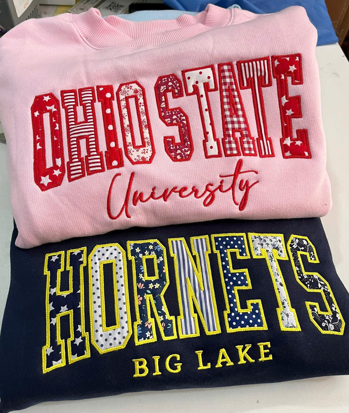 Embroidered Patchwork Applique Shirt, Custom Varsity Letter Sweatshirt or T Shirt, Personalized School Team Name, Teacher Student Gift