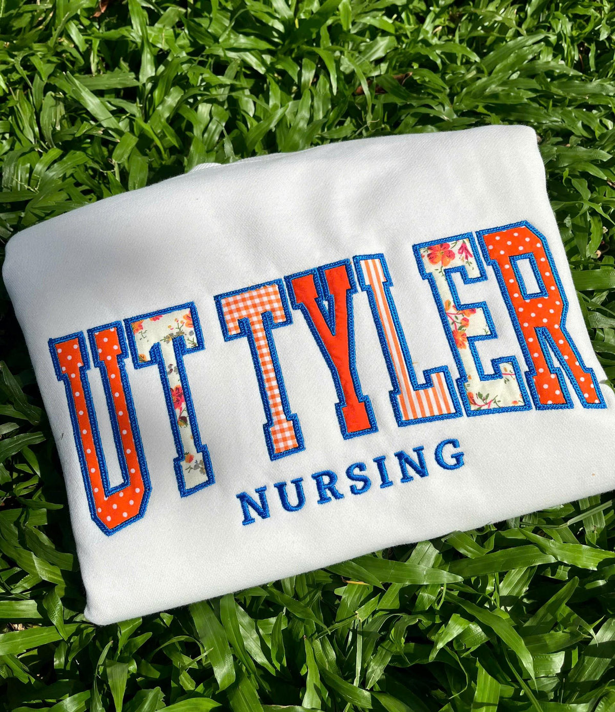 Custom Embroidered School Spirit Sweatshirt, Personalized Varsity Applique Crewneck, Custom Team or Teacher Name Gift