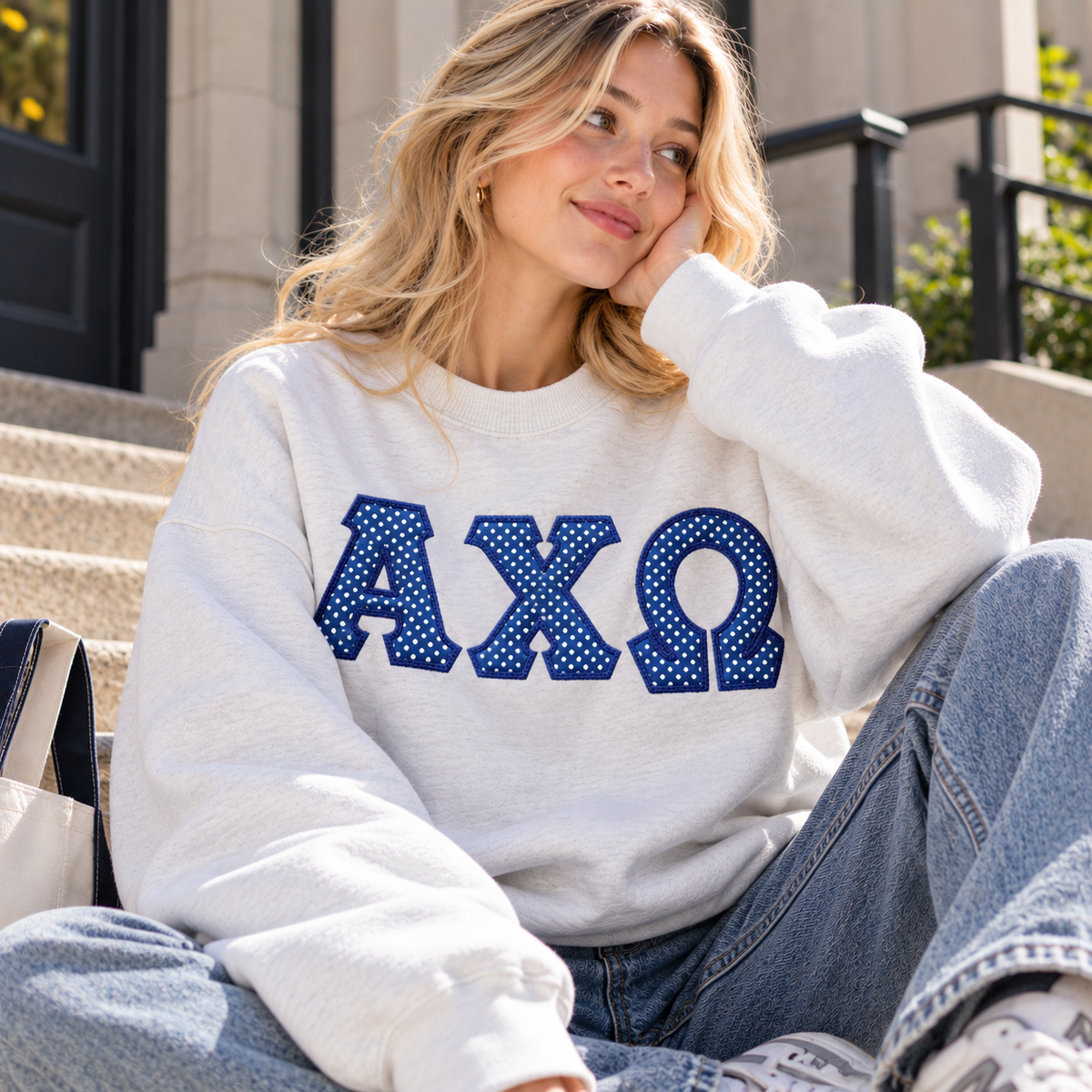 Alpha Chi Omega Stitched Letter Shirt – AXΩ Polka Dot Appliqué Tee, Sweatshirt or Hoodie