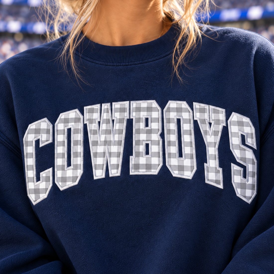 Custom Embroidered Gingham Applique Football Sweatshirt, Senior Night Player Number Crewneck, Proud Parent Gift, Varsity Team Spirit Style