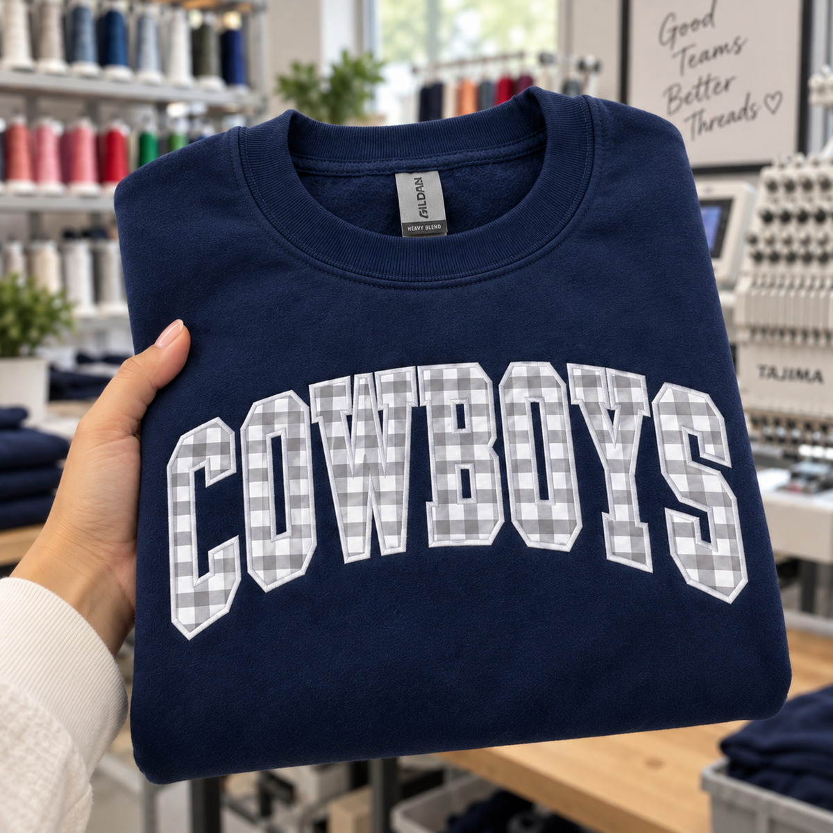 Custom Embroidered Gingham Applique Football Sweatshirt, Senior Night Player Number Crewneck, Proud Parent Gift, Varsity Team Spirit Style