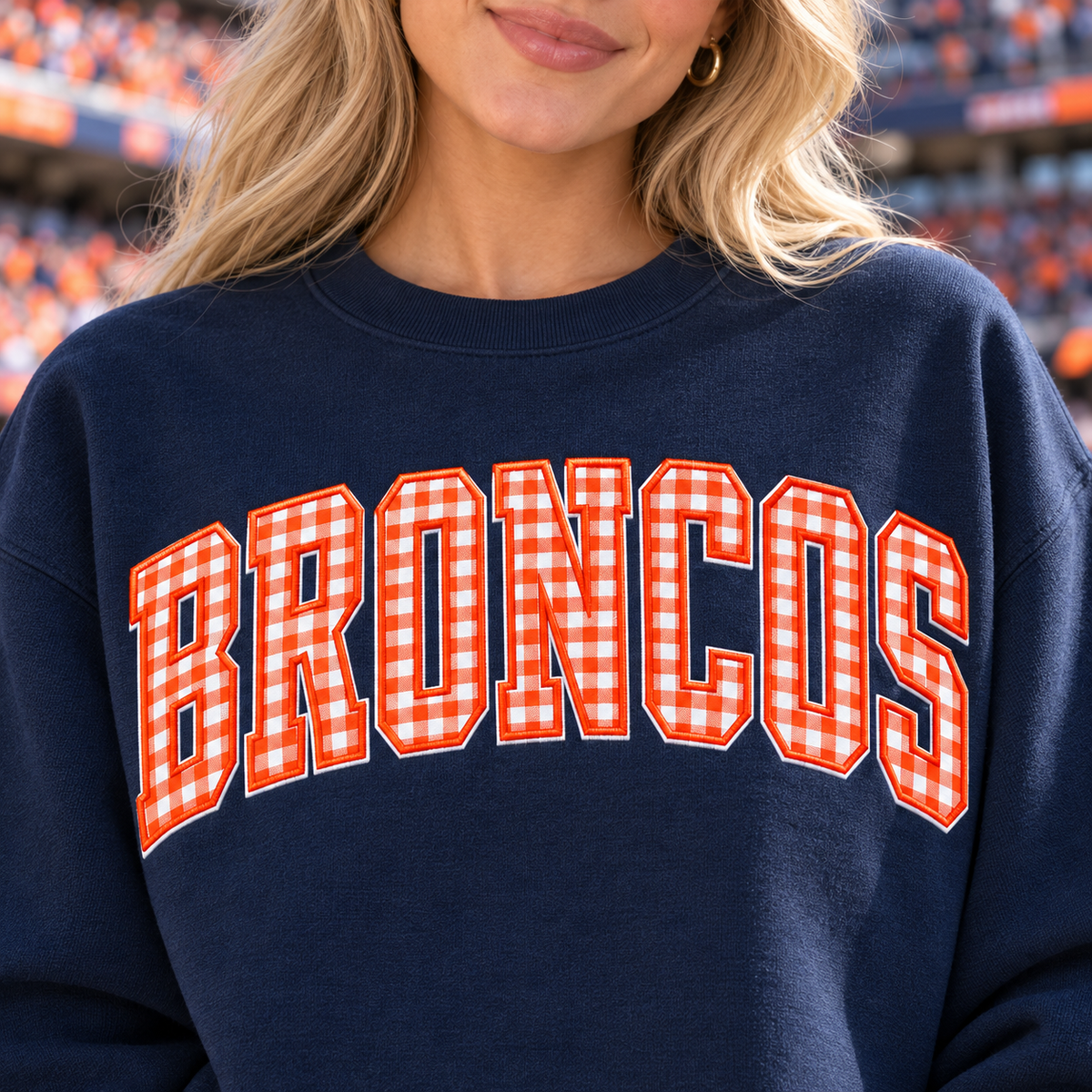 Custom Embroidered Gingham Football Sweatshirt, Personalized Football Family Crewneck, Matching Game Day Outfit, Varsity Stadium Spirit Wear
