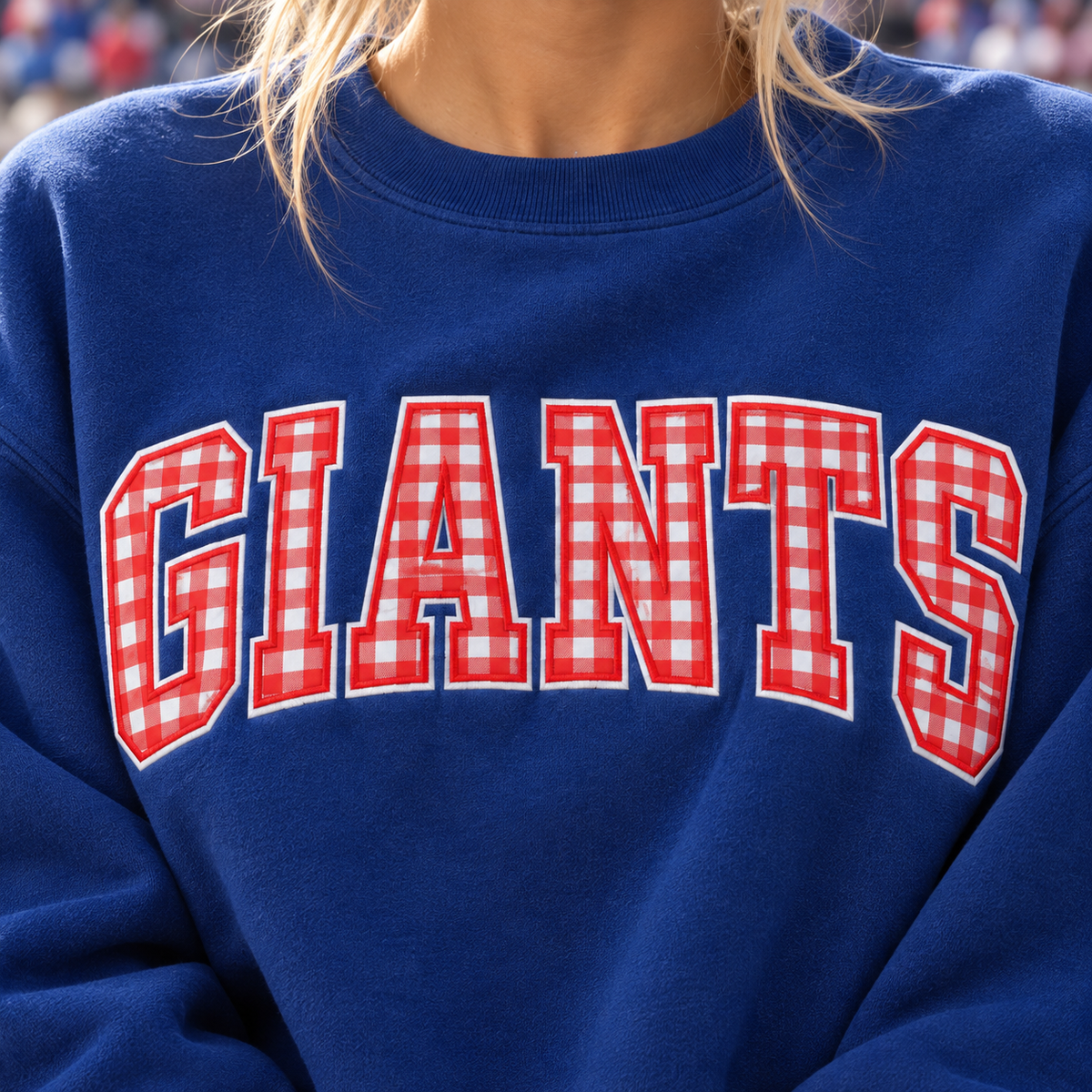 Custom Embroidered Gingham Football Sweatshirt, Personalized Football Season Crewneck, Preppy Varsity Game Day Gift, Team Spirit Apparel