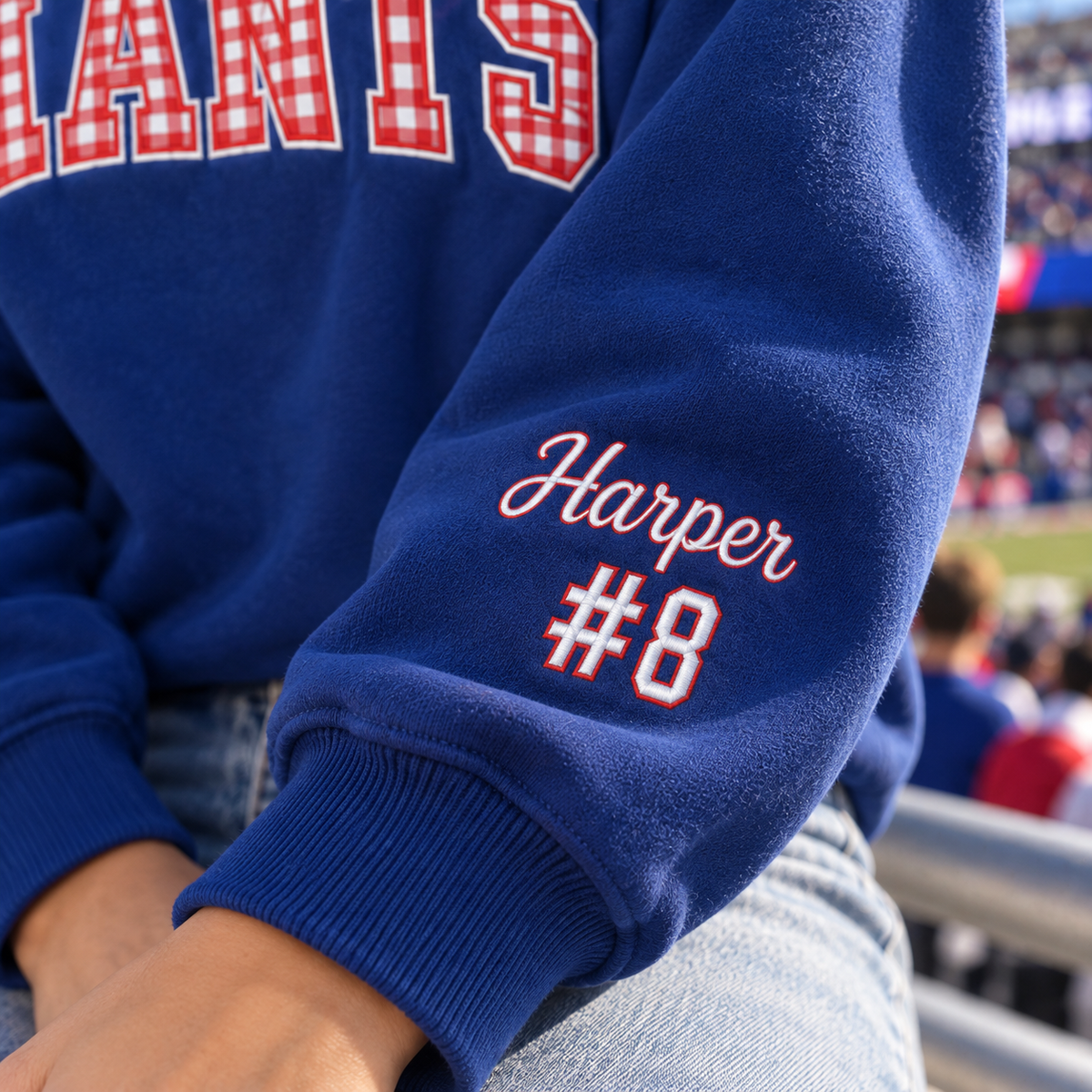 Custom Embroidered Gingham Football Sweatshirt, Personalized Football Season Crewneck, Preppy Varsity Game Day Gift, Team Spirit Apparel