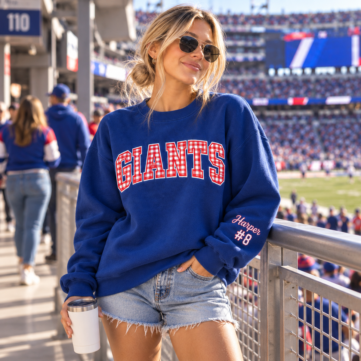 Custom Embroidered Gingham Football Sweatshirt, Personalized Football Season Crewneck, Preppy Varsity Game Day Gift, Team Spirit Apparel