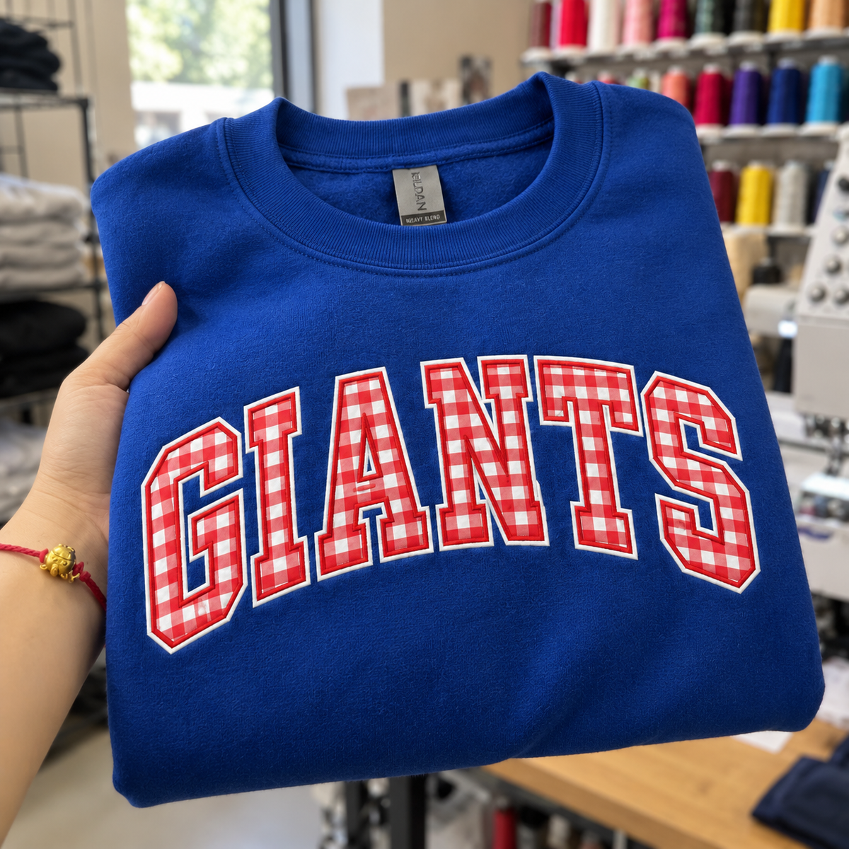 Custom Embroidered Gingham Football Sweatshirt, Personalized Football Season Crewneck, Preppy Varsity Game Day Gift, Team Spirit Apparel