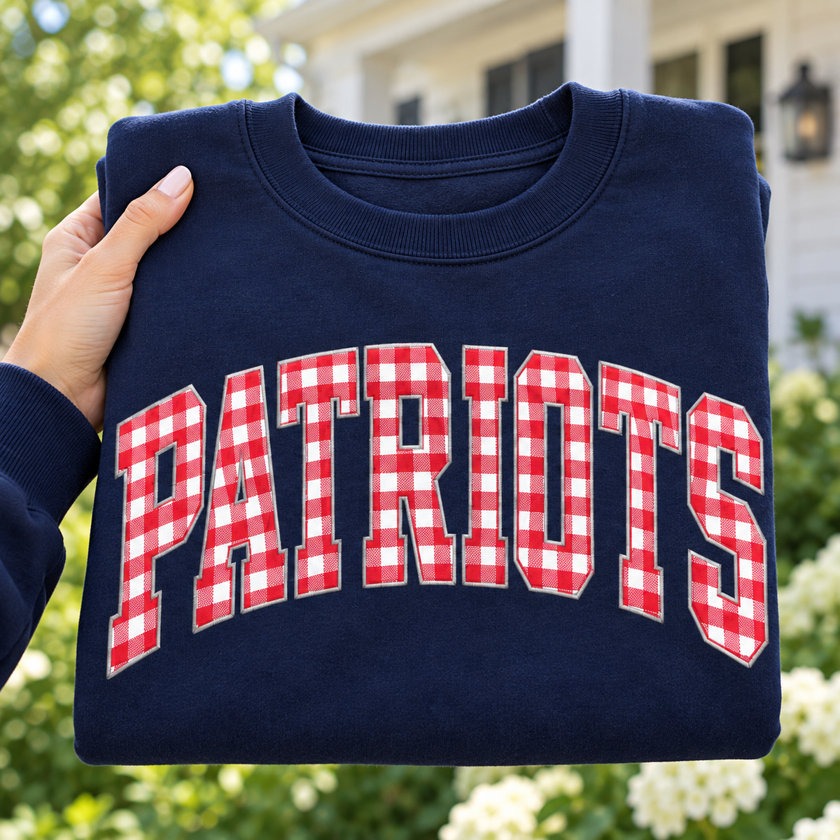 Custom Embroidered Gingham Football Sweatshirt, Personalized Player Support Crewneck, Sleeve Name Number, Proud Family Game Day Keepsake