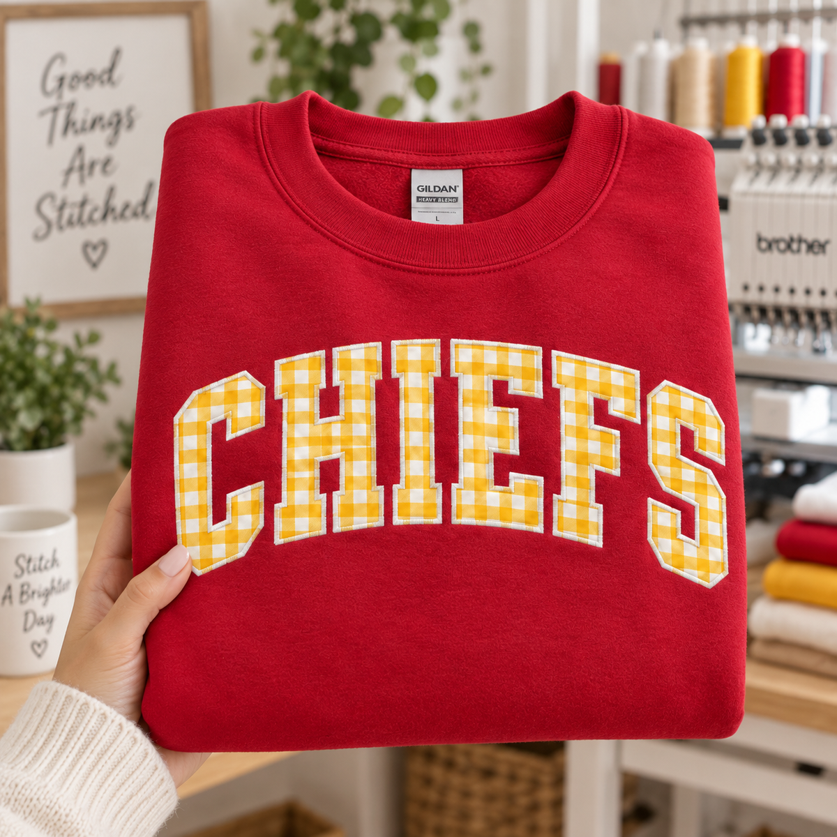 Custom Embroidered Gingham Football Sweatshirt, Personalized Best Friend Game Day Crewneck, Matching Team Spirit Gift, Preppy Varsity Style