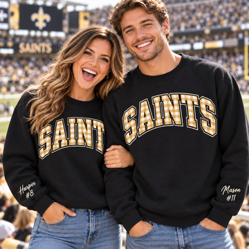 Custom Embroidered Gingham Applique Football Sweatshirt, Personalized Team Color Crewneck, Varsity Stadium Outfit, Collegiate Game Day Style