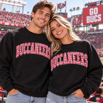 Custom Embroidered Gingham Football Sweatshirt, Personalized Friday Night Crewneck, School Spirit Game Day Outfit, Varsity Football Gift