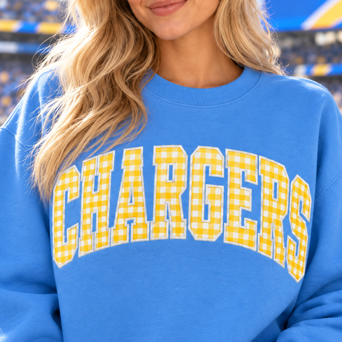 Custom Embroidered Gingham Football Sweatshirt, Personalized Brother Game Day Crewneck, Sports Fan Gift for Him, Varsity Tailgate Weekend