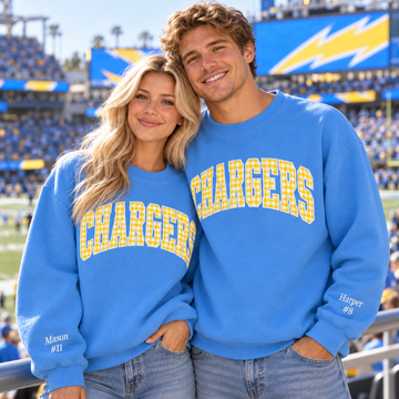 Custom Embroidered Gingham Football Sweatshirt, Personalized Brother Game Day Crewneck, Sports Fan Gift for Him, Varsity Tailgate Weekend