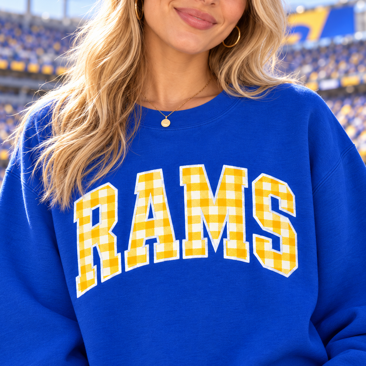 Custom Embroidered Gingham Applique Football Sweatshirt, Personalized Watch Party Crewneck, Football Season Gift, Preppy Varsity Game Day