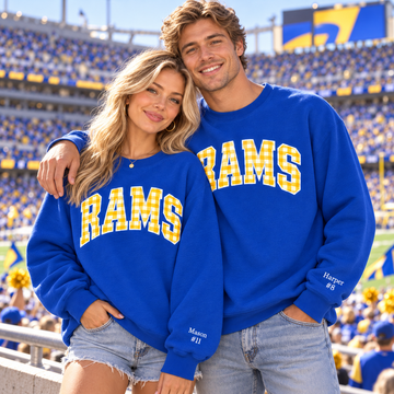Custom Embroidered Gingham Applique Football Sweatshirt, Personalized Watch Party Crewneck, Football Season Gift, Preppy Varsity Game Day