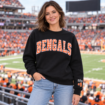 Custom Embroidered Gingham Applique Football Sweatshirt, Cheer Mom Game Day Crewneck, Pep Rally Gift, Varsity School Spirit Wear, Cheer Gift