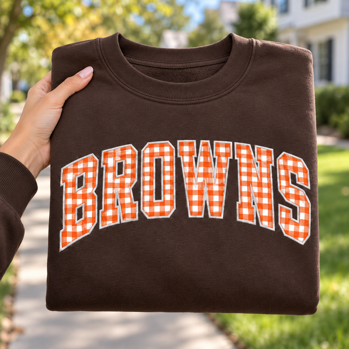 Custom Embroidered Gingham Football Sweatshirt, Personalized Football Boyfriend Crewneck, Varsity Game Day Gift for Him, Tailgate Weekend