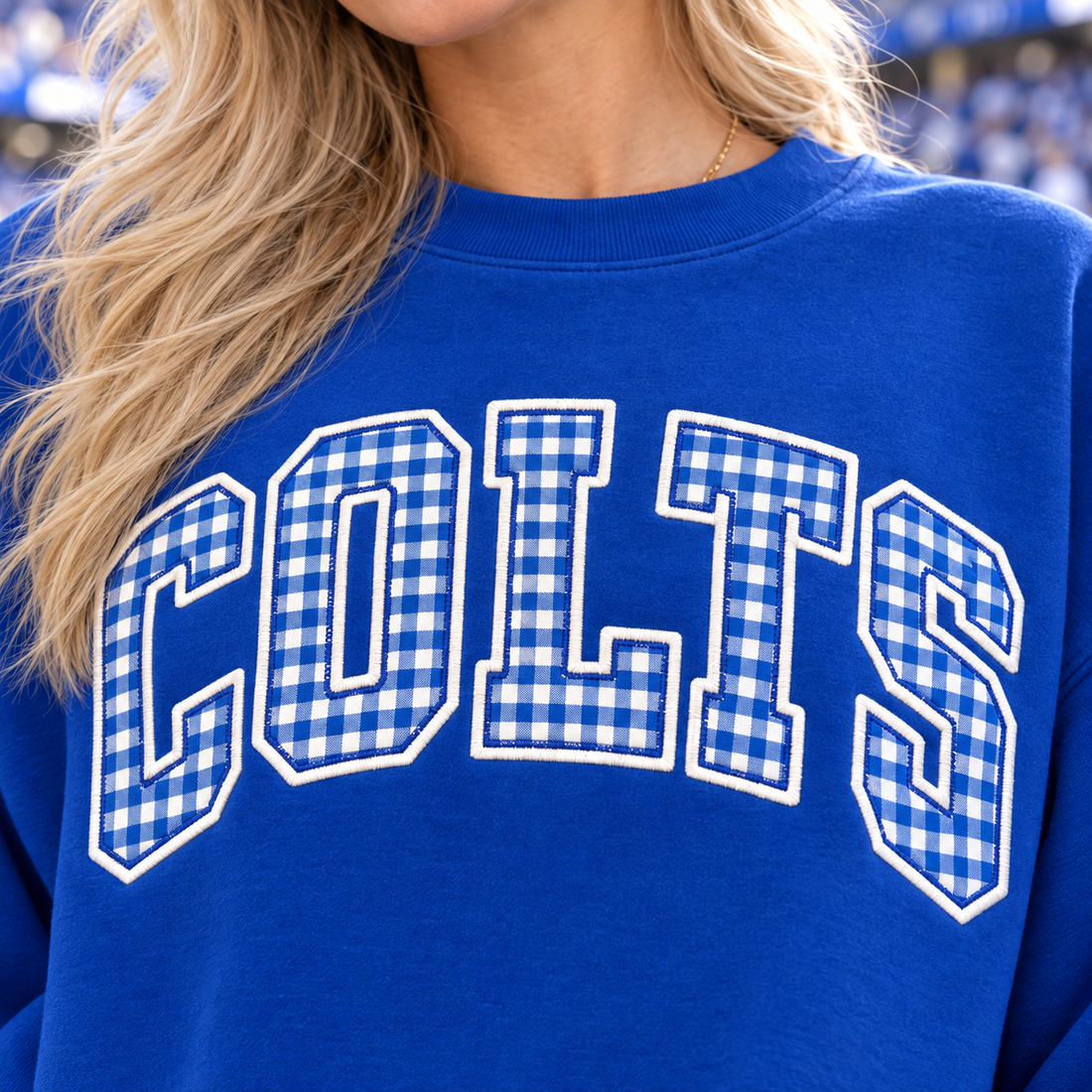 Custom Embroidered Gingham Football Sweatshirt, Player Mom Personalized Crewneck, Sleeve Name Number, Senior Season Game Day Gift for Her