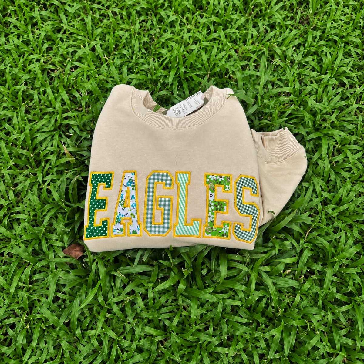 Embroidered Patchwork Applique Crewneck, Faith College Sweatshirt, Custom School Club Pullover, Bible Verse Student Gift