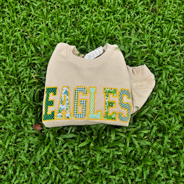 Embroidered Patchwork Applique Crewneck, Faith College Sweatshirt, Custom School Club Pullover, Bible Verse Student Gift