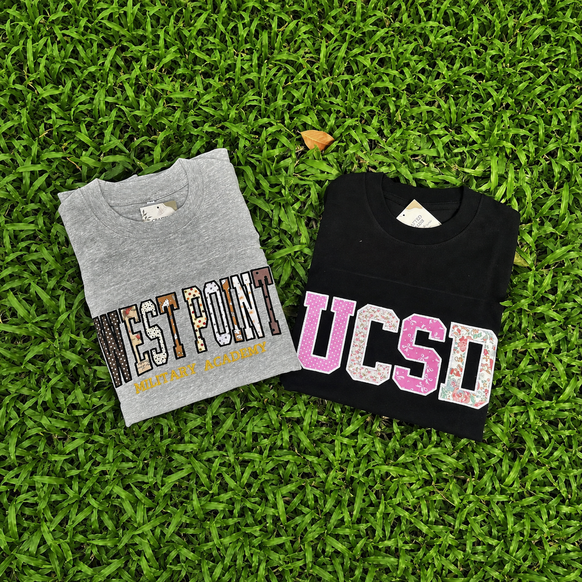 Embroidered Patchwork Applique T Shirt, Custom Team Name Varsity Tee, Personalized School Spirit Sports Club Shirt, Student Group Gift