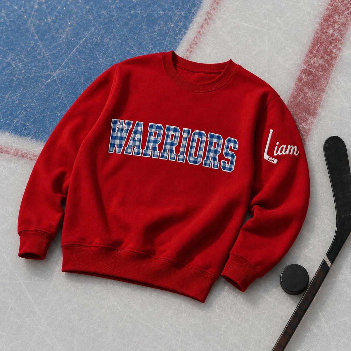 Custom Gingham Hockey Sweatshirt, Personalized Game Day Crewneck, Embroidered Sports Pullover, Hockey Mom Gift