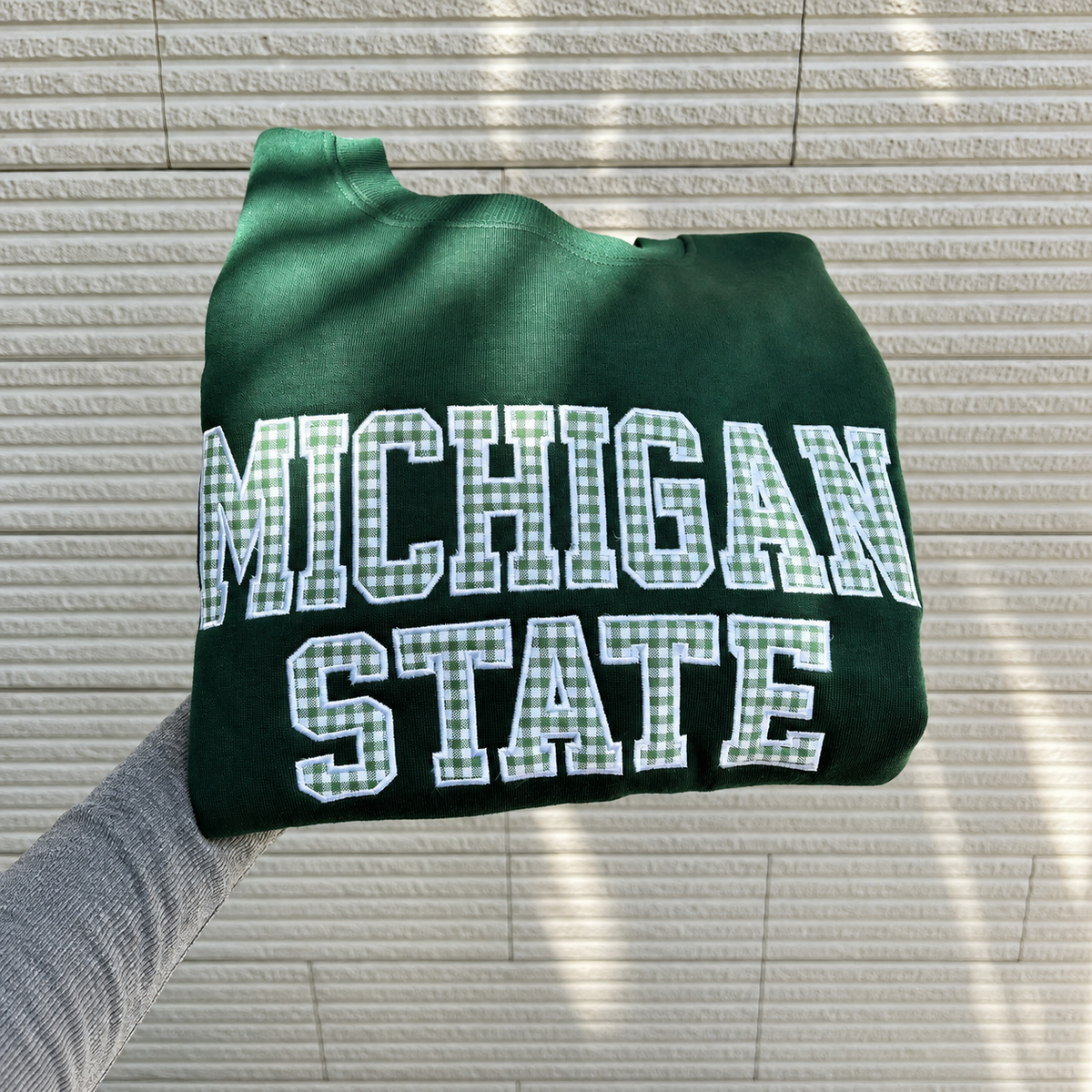 Custom Gingham Applique Sweatshirt, Personalized Varsity Embroidered Crewneck, School Color Pullover, Student Gift