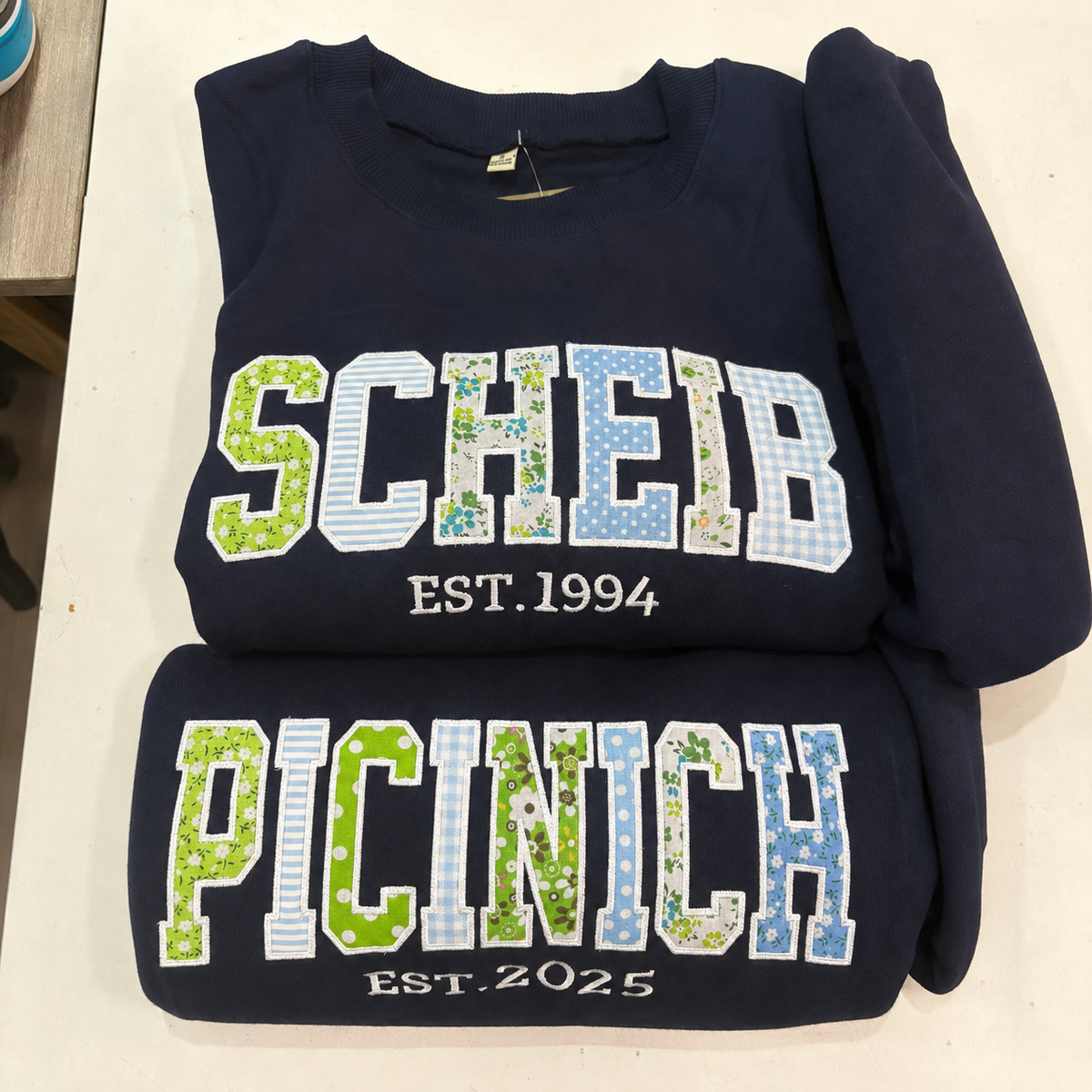 Custom Last Name Sweatshirt, Matching Family Crewneck, Patchwork Applique Established Year Sweater, Reunion Gift
