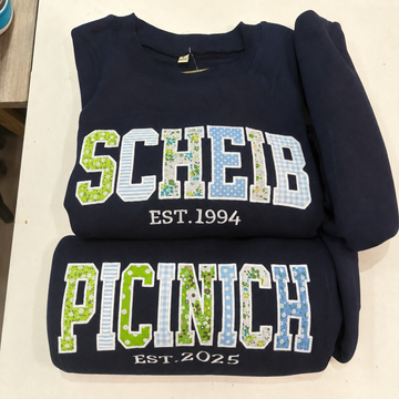Custom Last Name Sweatshirt, Matching Family Crewneck, Patchwork Applique Established Year Sweater, Reunion Gift