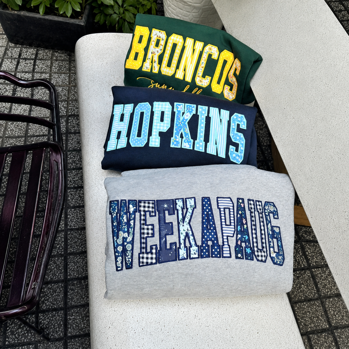 Patchwork Name Sweatshirt, Custom Word Crewneck, Personalized Mixed Fabric Applique Letter Sweater, Preppy Varsity Gift