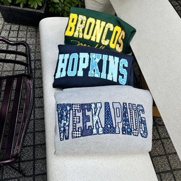 Patchwork Name Sweatshirt, Custom Word Crewneck, Personalized Mixed Fabric Applique Letter Sweater, Preppy Varsity Gift