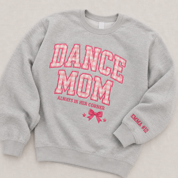 Personalized Dance Mom Gingham Applique Sweatshirt, Custom Competition Day Crewneck, Sleeve Name Pullover Gift