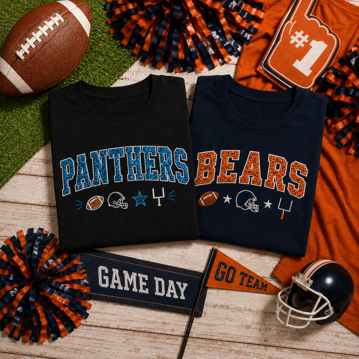Glitter Applique Football Sweatshirt, Custom School Color Game Day Crewneck, Personalized Mascot Pullover, Tailgate Gift