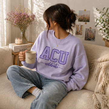 Custom Gingham Applique Embroidered Sweatshirt, Varsity Letter Crewneck, Personalized College Style Top, Script Name Pullover Gift