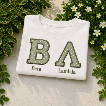 Custom Polka Dot Greek Letter Sweatshirt, Personalized Sorority Crewneck, Beta Lambda Applique Shirt, Custom Embroidered Gift Apparel