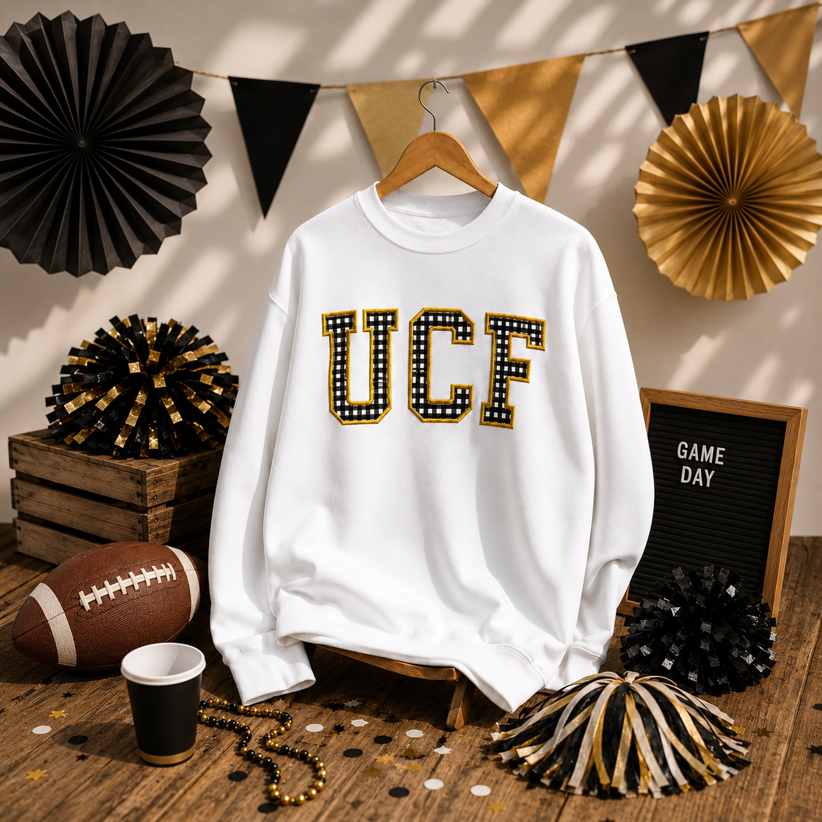Custom Game Day Sweatshirt, Personalized Embroidered Varsity Crewneck, Buffalo Plaid Tailgate Outfit, School Spirit Gift, Team Apparel