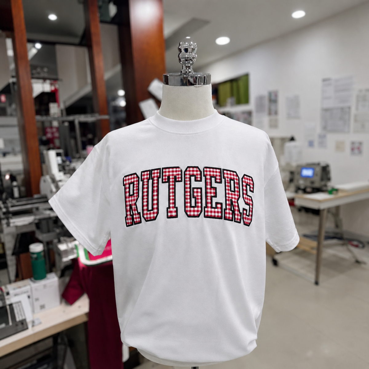Custom Preppy Varsity Tee, Personalized Gingham Embroidered Shirt, Collegiate Style Graphic Top, Boutique Campus Fashion Gift Idea