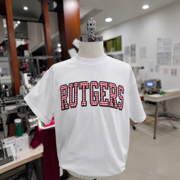Custom Preppy Varsity Tee, Personalized Gingham Embroidered Shirt, Collegiate Style Graphic Top, Boutique Campus Fashion Gift Idea