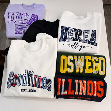 Embroidered Patchwork Applique Shirt, Custom Varsity Letter Sweatshirt or T Shirt, Personalized School Team Name, Teacher Student Gift