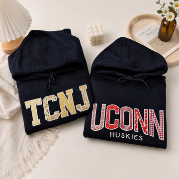 Custom School Spirit Hoodie, Personalized Mascot Text Pullover, Patchwork Applique Embroidered Team Color Club Group Gift