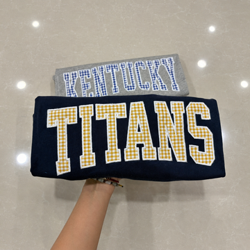 Custom Game Day T Shirt, Personalized Team Spirit Tee, Gingham Applique Varsity Shirt, Sports Mom Tailgate Gift