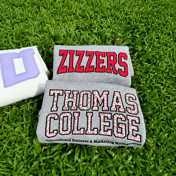 Custom Embroidered College Sweatshirt, Personalized Major and School Name Crewneck, Varsity Applique College Student Gift