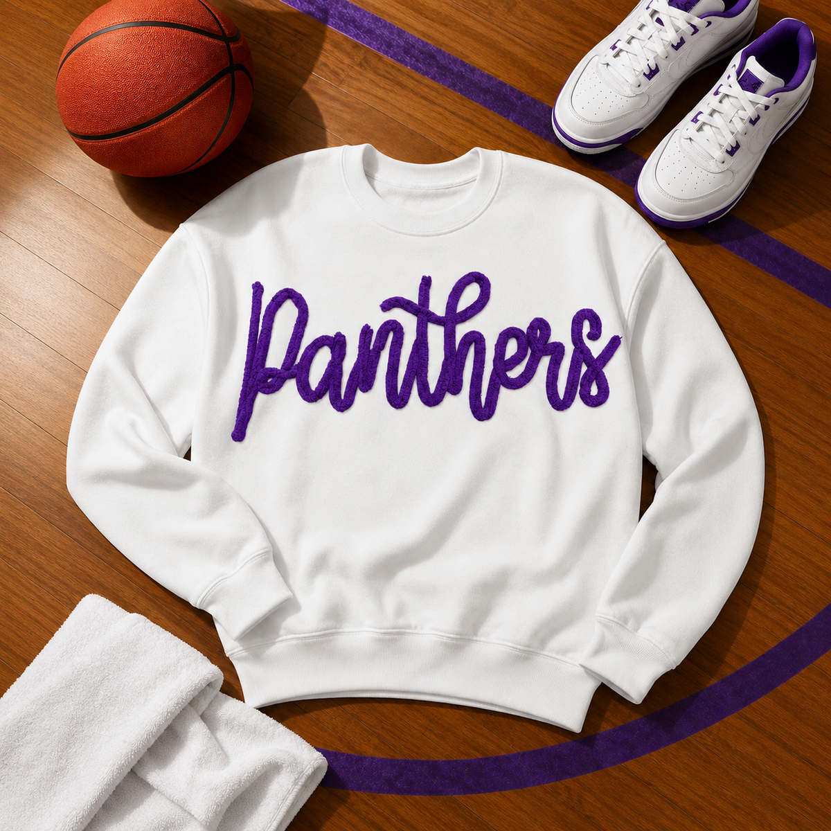 Chenille Basketball Sweatshirt, Custom Game Day Crewneck, Personalized Team Color Pullover, Court Side Outfit Gift