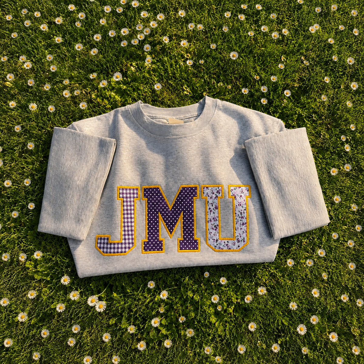 Custom Varsity Patchwork T Shirt, Personalized Applique Embroidered Tee, Purple College Style Top, Campus Gift Shirt for Her